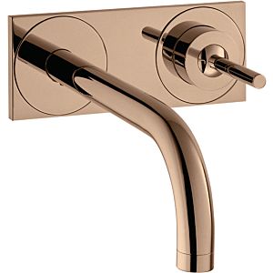 hansgrohe Axor Uno Fertigmontageset 38115300 Unterputz-Waschtischarmatur, Pin-Griff, Platte, Ausladung 225 mm, polished red gold